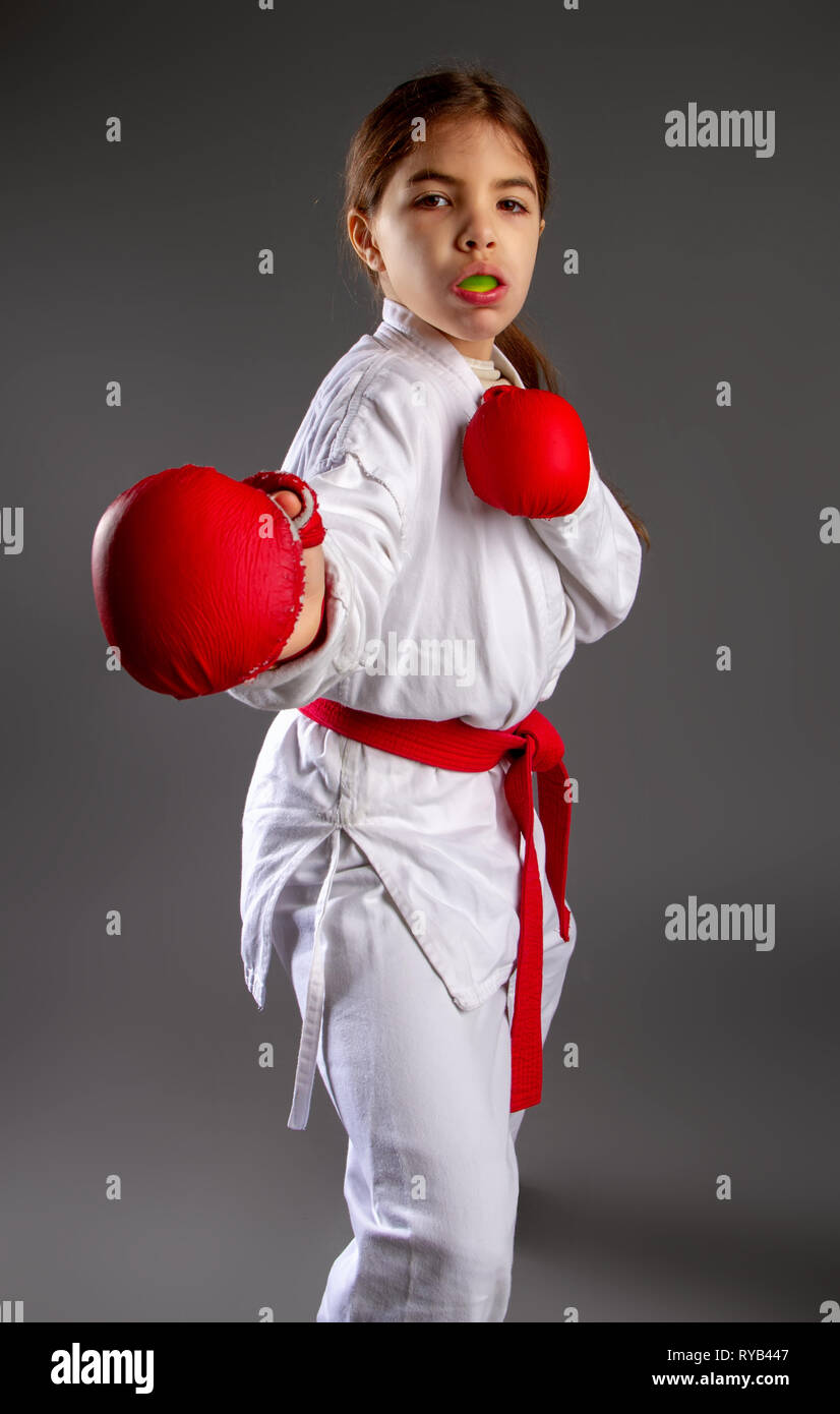 Girl with mouth guard Stock Photo