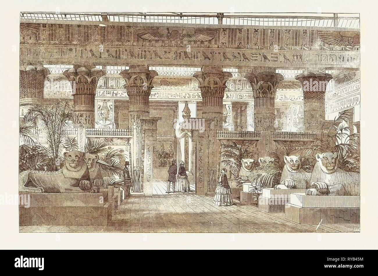 The Crystal Palace Entrance to the Egyptian Court from the Nave by the Avenue of Lions 1854 Stock Photo