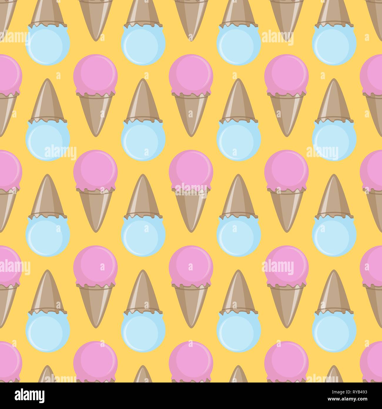Ice cream cone seamless pink yellow blue pattern background. Vector ...