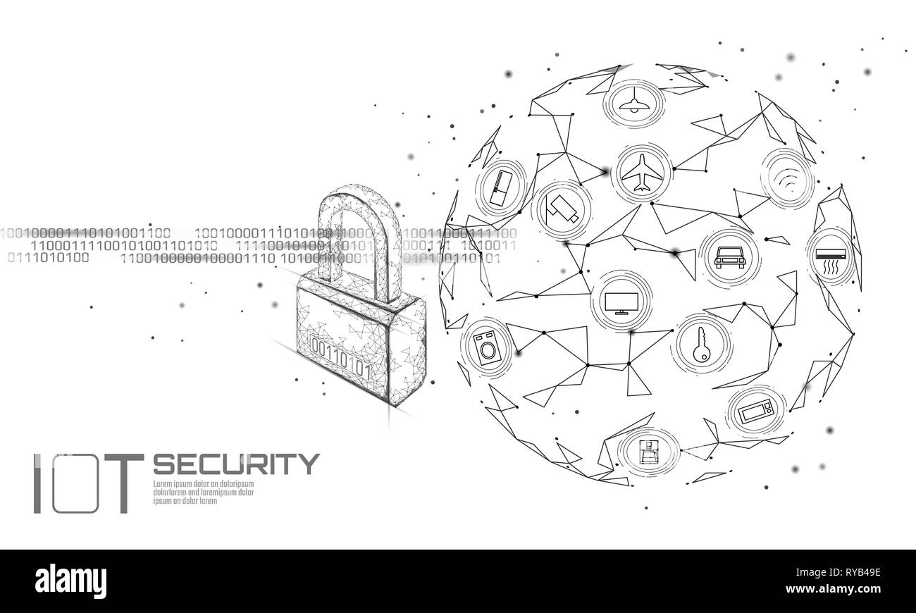 IOT cyber security padlock concept. Personal data safety Internet of Things smart home cyber attack. Hacker attack danger firewall innovation system Stock Vector