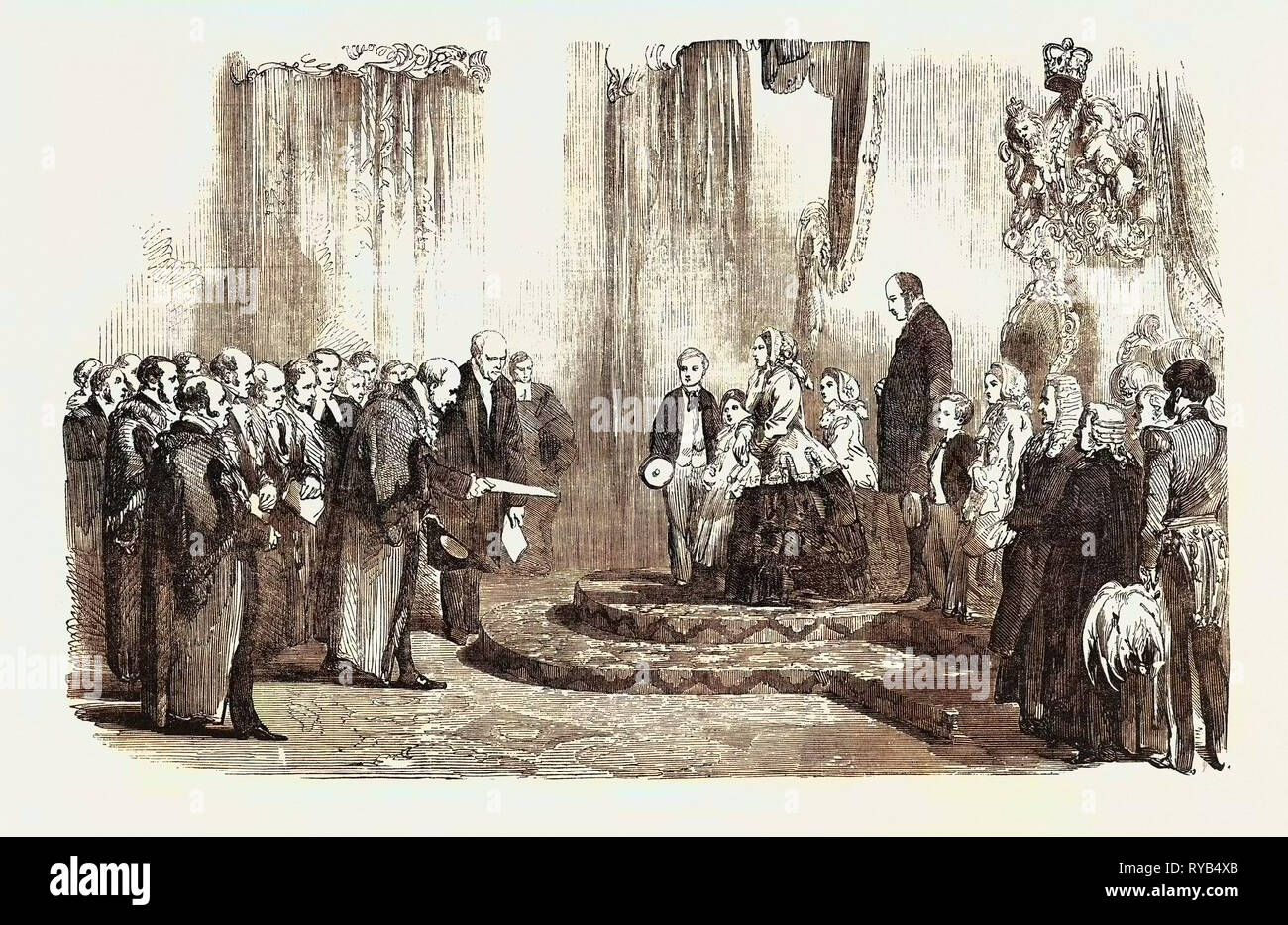 Her Majesty's Visit to Hull and Grimsby: Presentation of Addresses to Her Majesty at the Station Hotel Hull 1854 Stock Photo