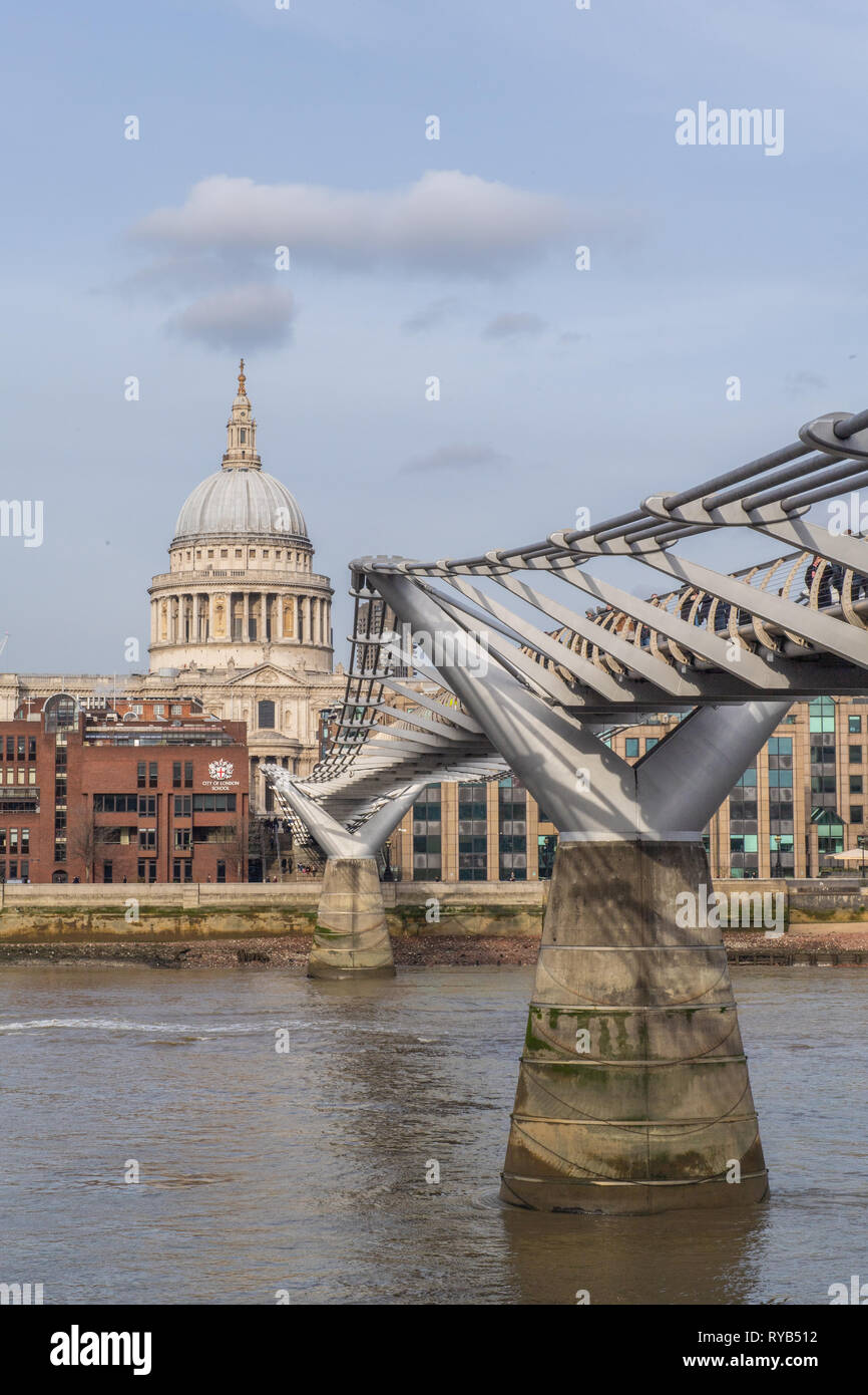 St Paul's Cathedral and Millennium Bridge, London, England Stock Photo