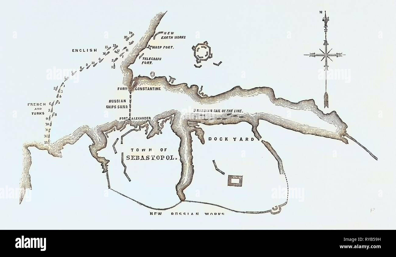 The Crimean War: Plan of the Attack of the Allied Fleets on the Forts of Sebastopol at 1.30 P.M. October 17 1854 Stock Photo