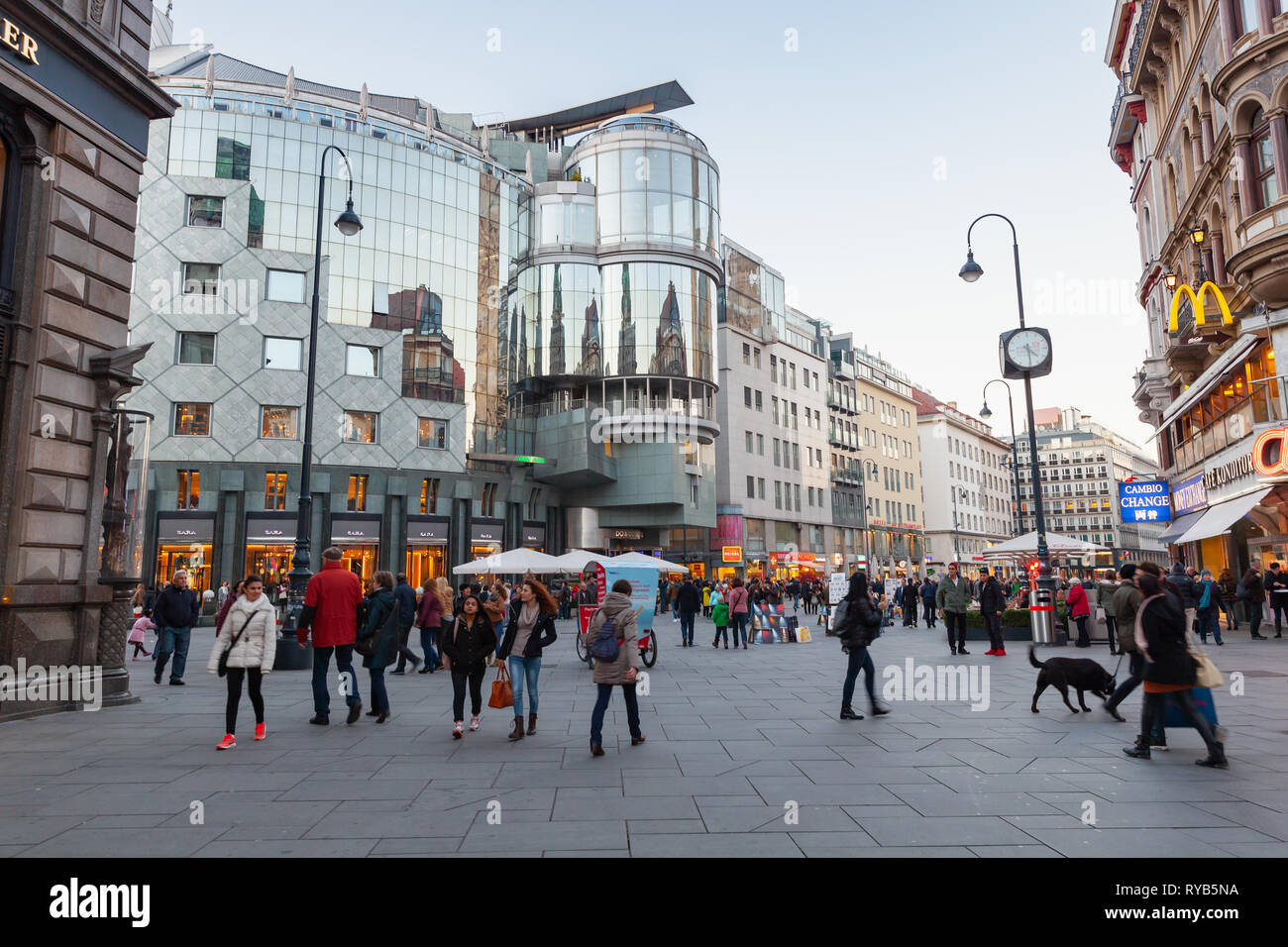 Vienna, Austria - November 2, 2015: Tourists and ordinary people walk on the Stephansplatz, it is a square at the geographical centre of Vienna Stock Photo