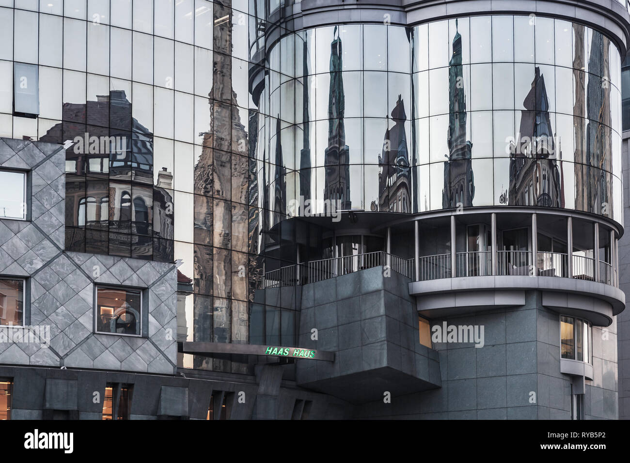 Vienna, Austria - November 2, 2015: Haas House facade, modern building in Vienna, Stephansplatz square. Designed by the Austrian architect Hans Hollei Stock Photo
