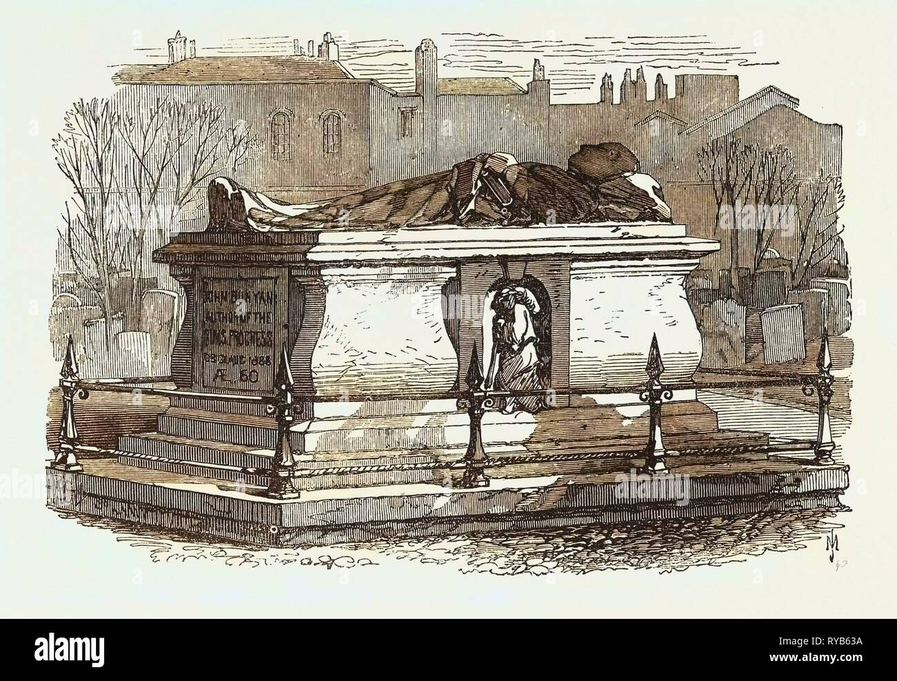 Old Tombs in Bunhill Fields Cemetery: John Bunyan's Tomb, 1869 Stock Photo