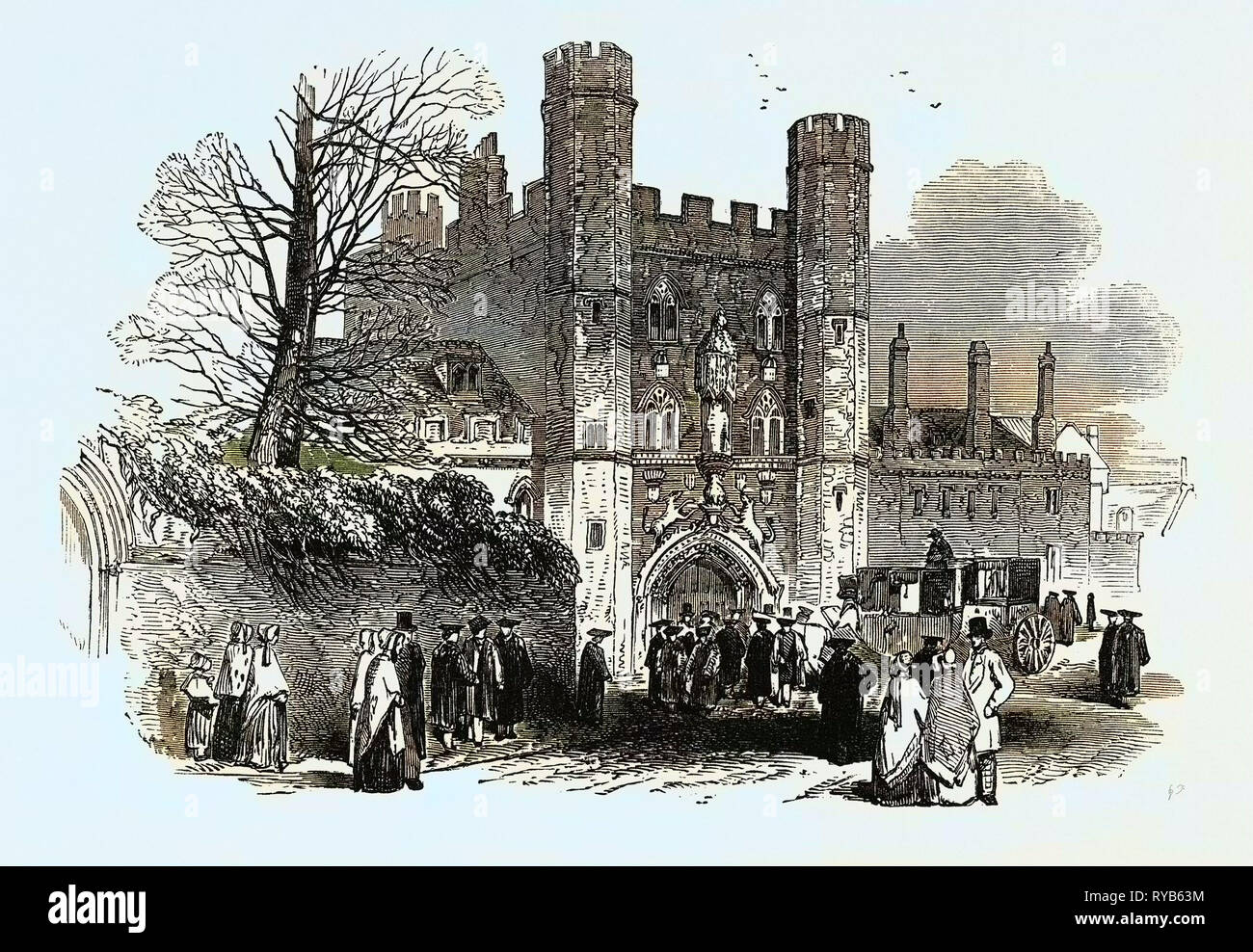 The Cambridge Chancellorship Election: Gateway of St. John's College, UK, 1847 Stock Photo