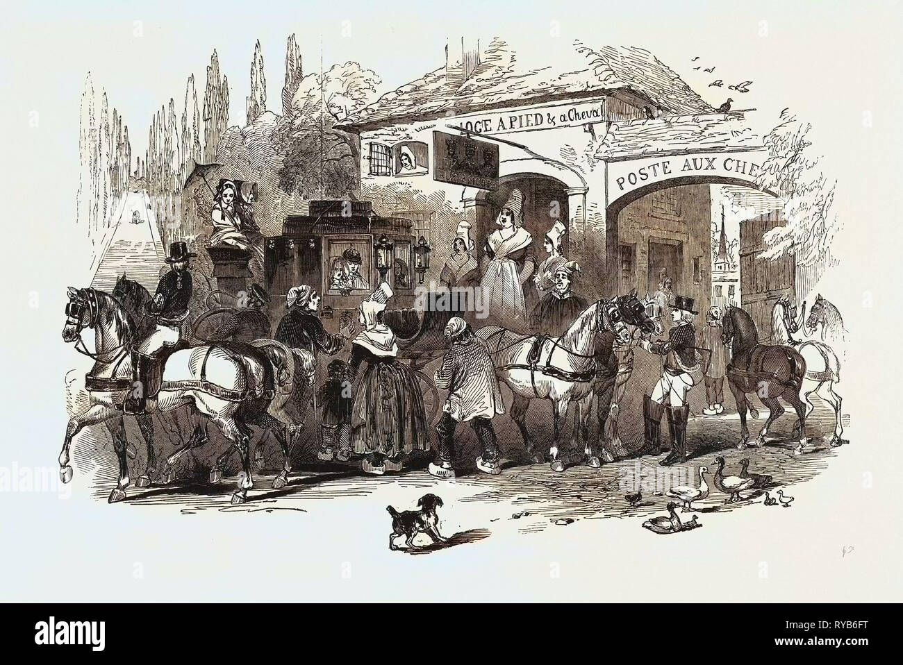 The End of the Season, 1846, Off to Paris: Changing Horses Stock Photo
