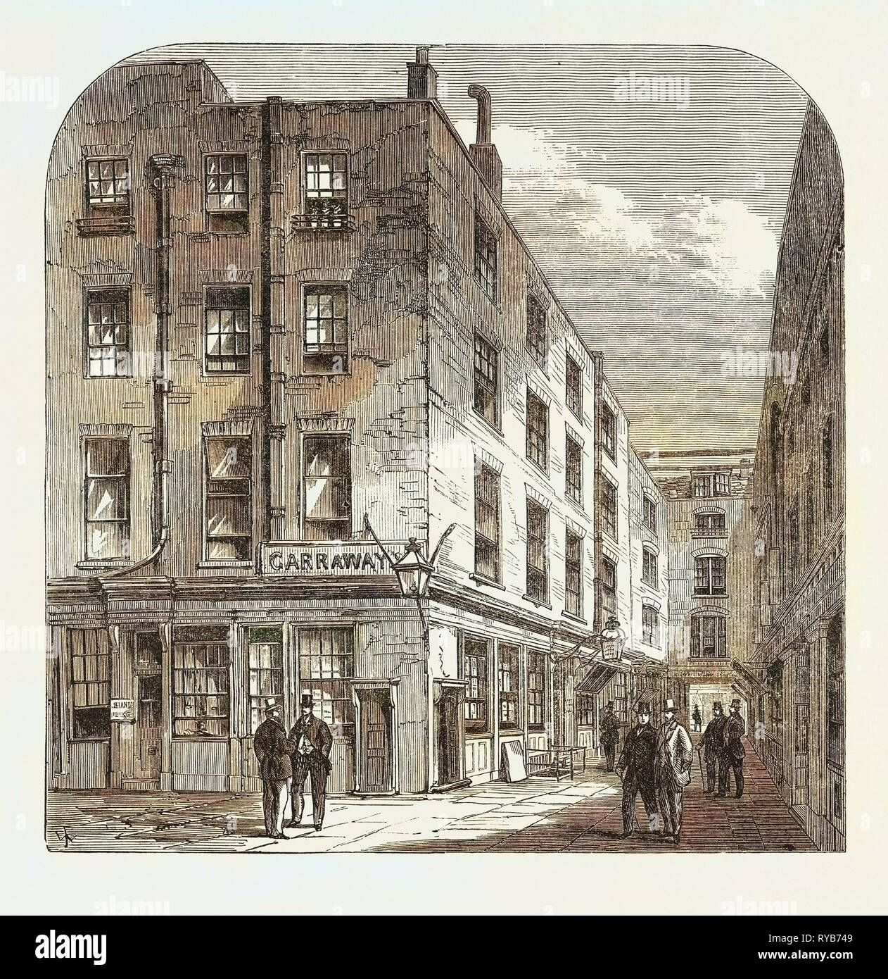 Garraway's Coffee House, Change Alley, London, UK, 1866. Tea Was First