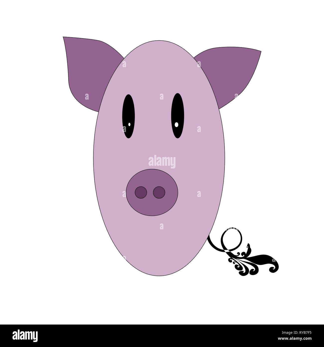 Little funny pig pink color. Vector illustration Stock Vector