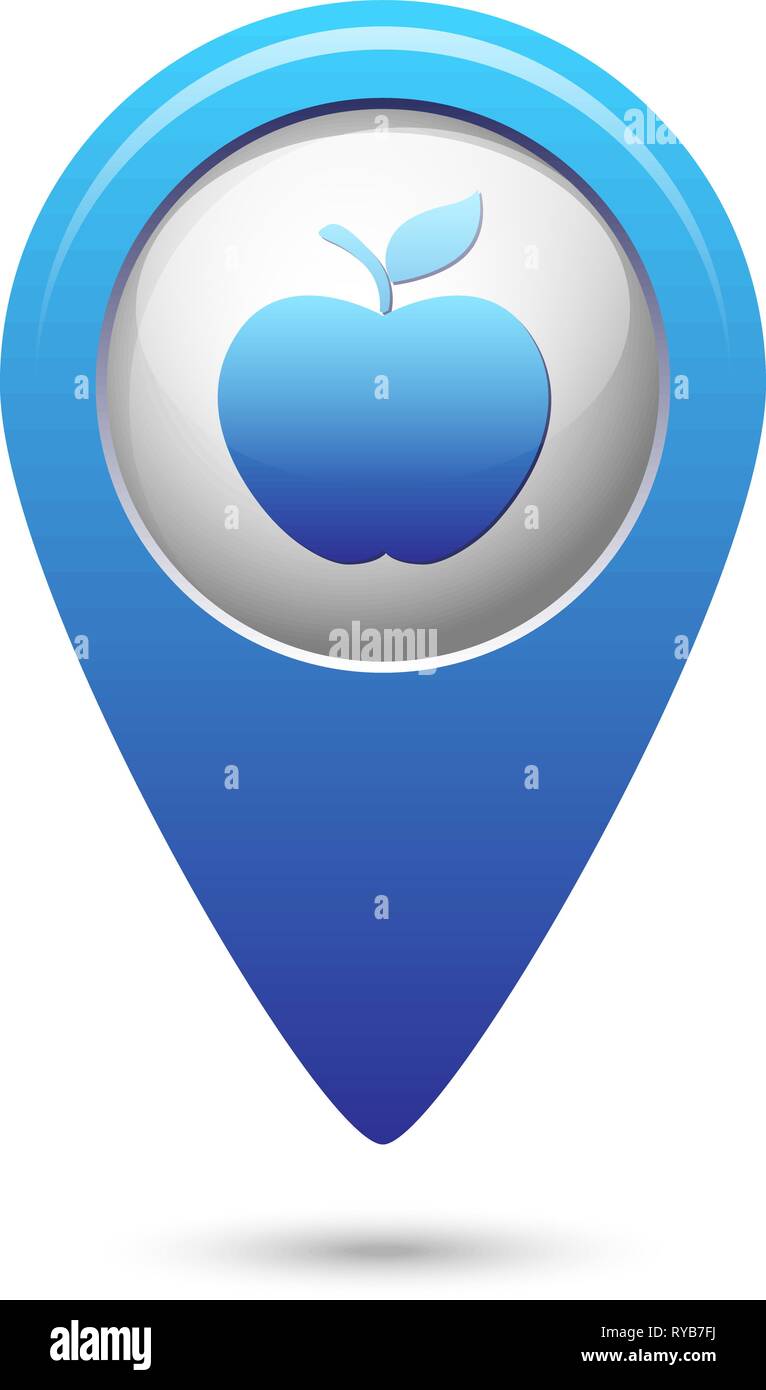Apple icon on blue map pointer. Vector illustration Stock Vector Image ...
