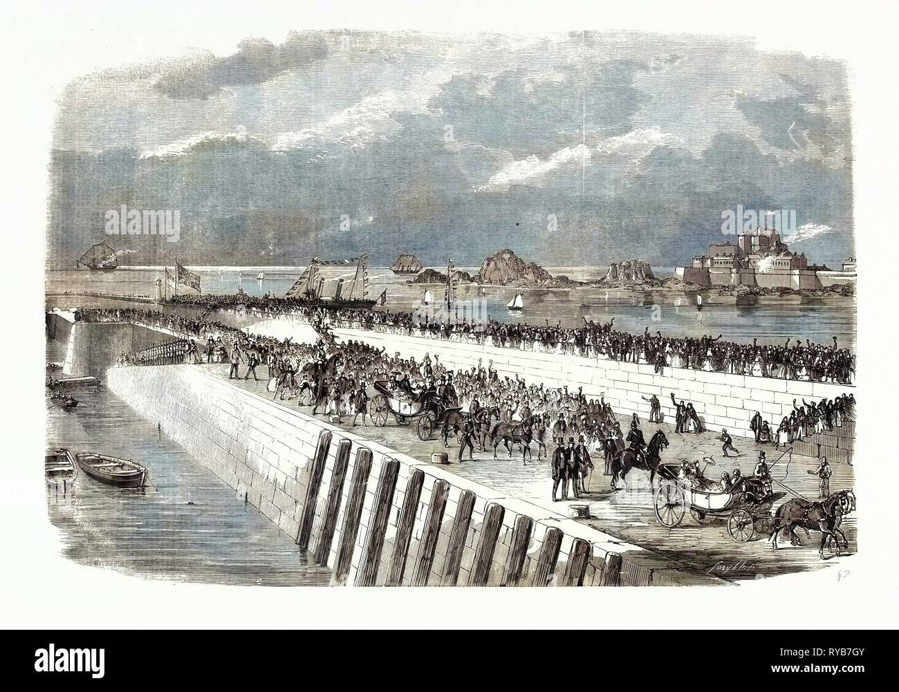 The Queen's Visit to Jersey. Landing of Her Majesty at the Albert Pier, St. Helier. 1859 Stock Photo