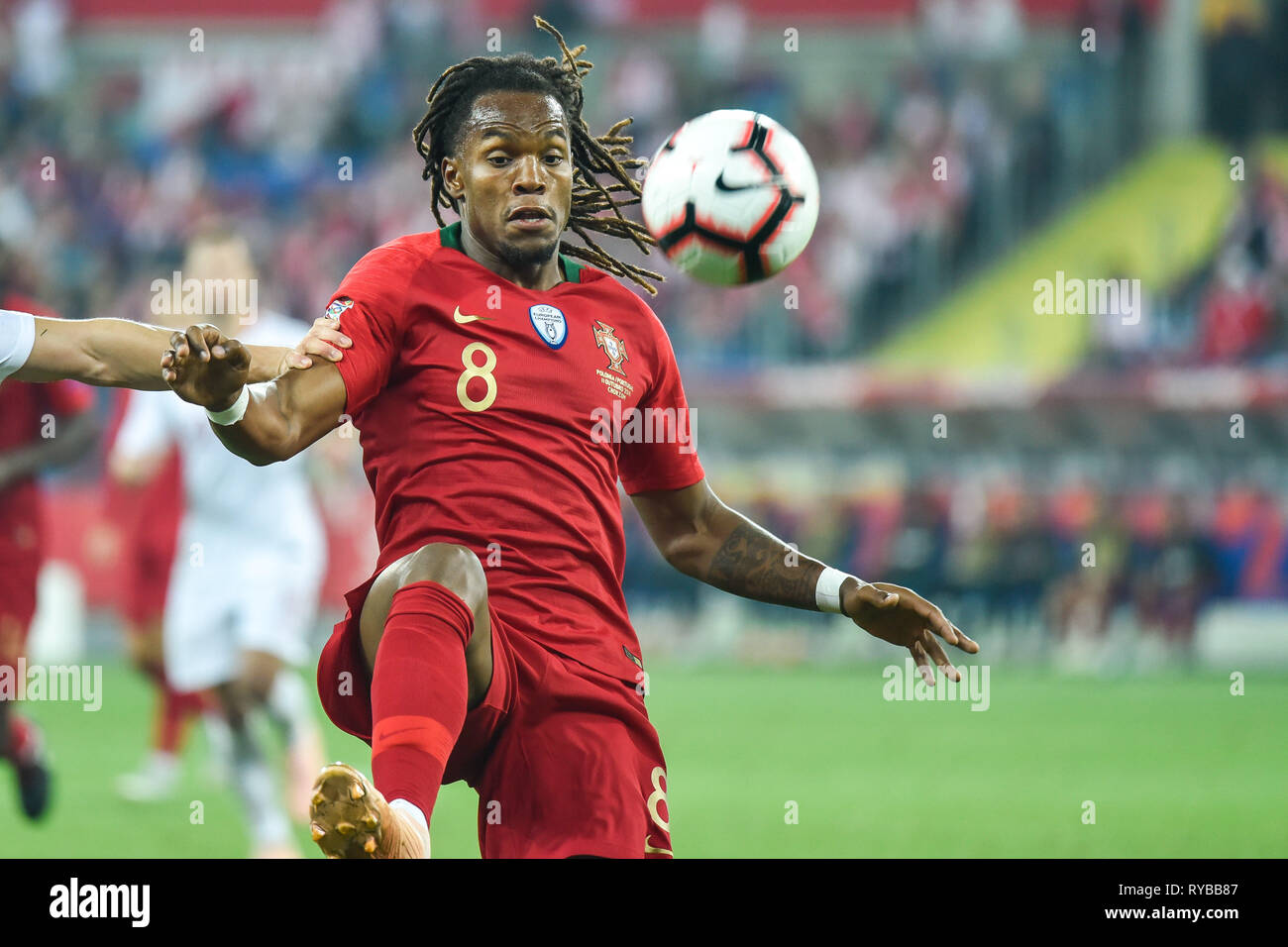 CHORZOW, POLAND - OCTOBER 11, 2018: Football Nations League division A group 3 match Poland vs Portugal 2:3 . In the picture Renato Sanches. Stock Photo