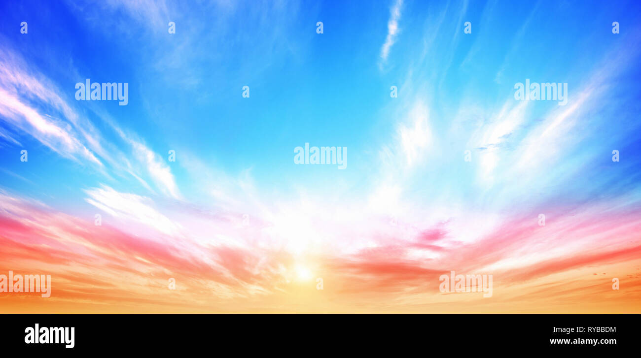 Sunrise summer sky panorama Stock Photo - Alamy