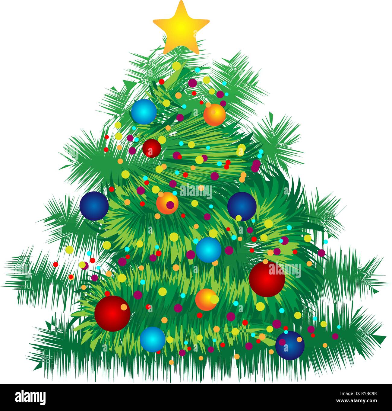 Christmas decorated tree isolated over white background holiday vector ...