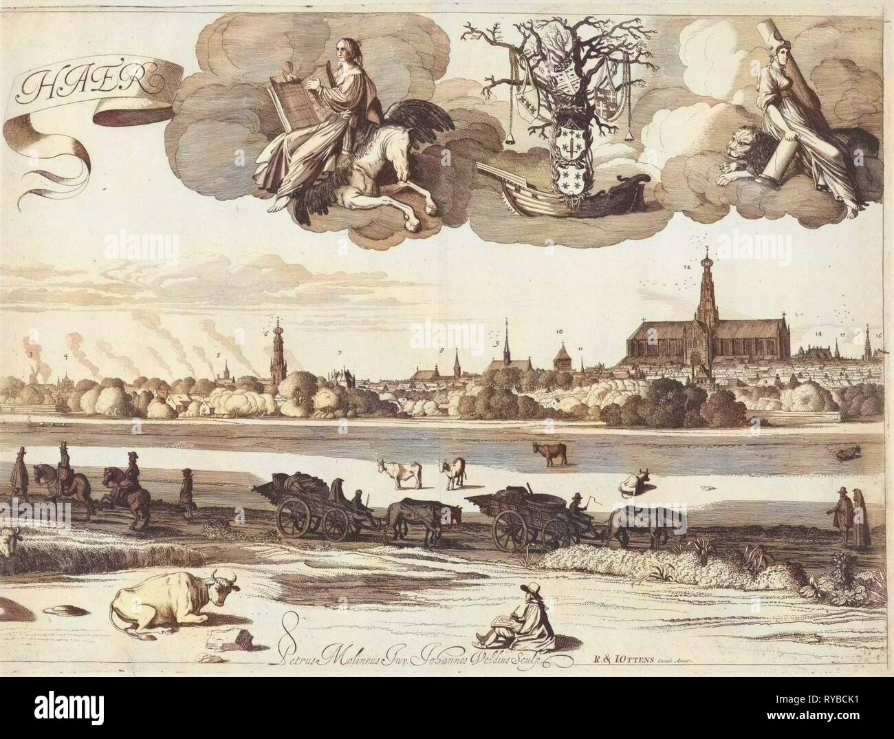 View of Haarlem, Jan van de Velde (II), Reinier and Josua Ottens, 1625-1651 Stock Photo