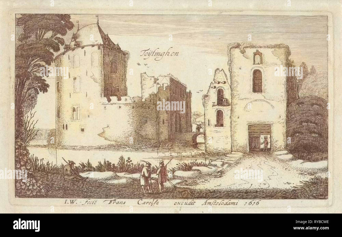 View of the ruined castle Teylingen, The Netherlands, Jan van de Velde (II), Frans Carelse, 1616 Stock Photo