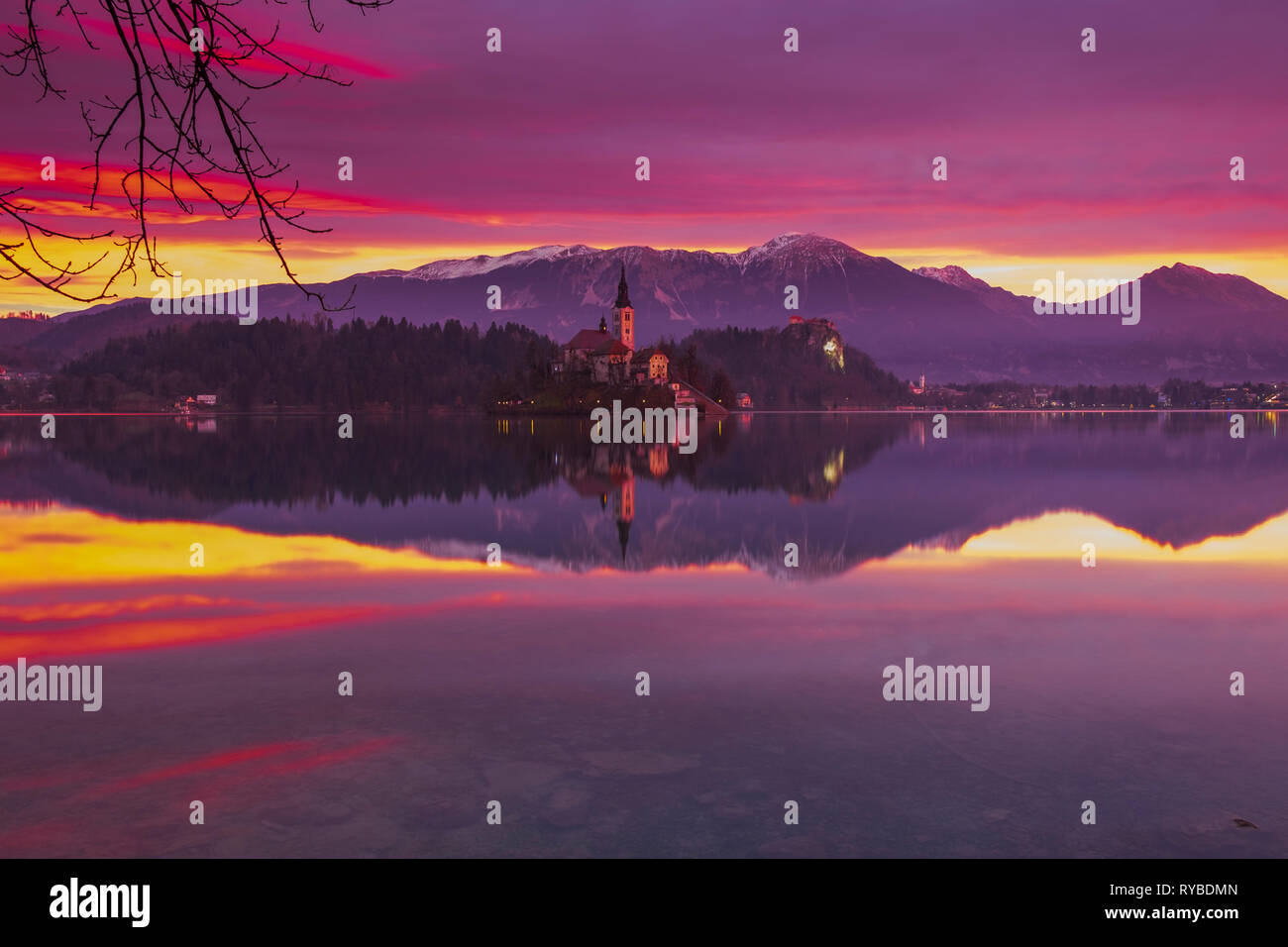 Bled lake and Julian Alps. Slovenia Stock Photo - Alamy