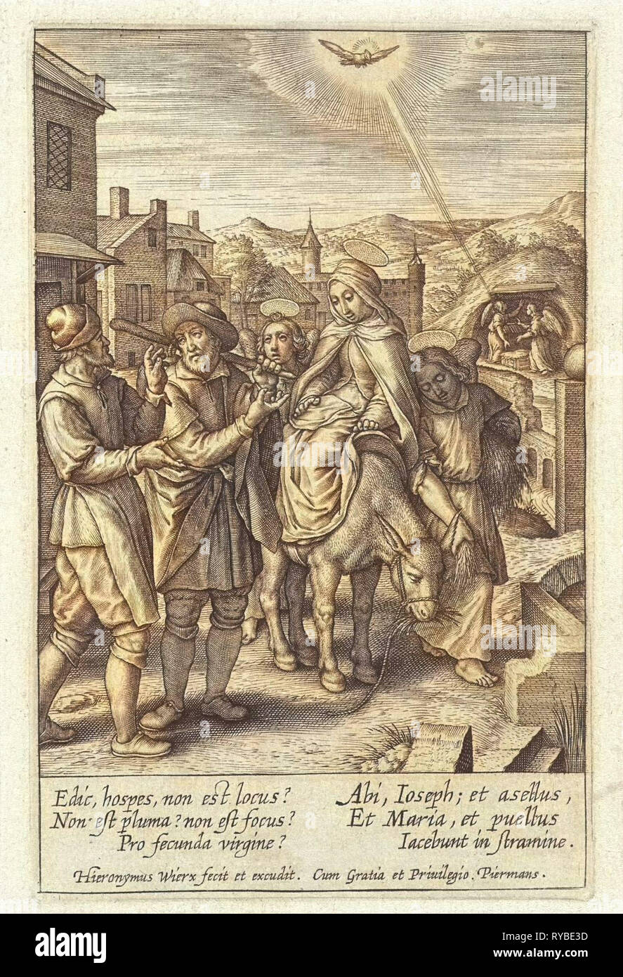 Joseph and Mary are refused at the inn, print maker: Hieronymus Wierix, 1563 - before 1619 Stock Photo