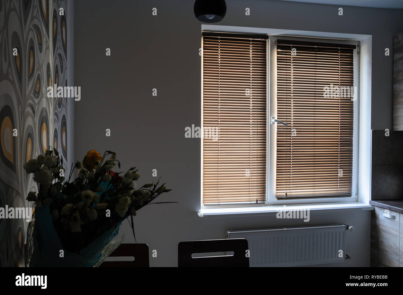 Interior Room With Wooden Shutters On The Window Stock Photo
