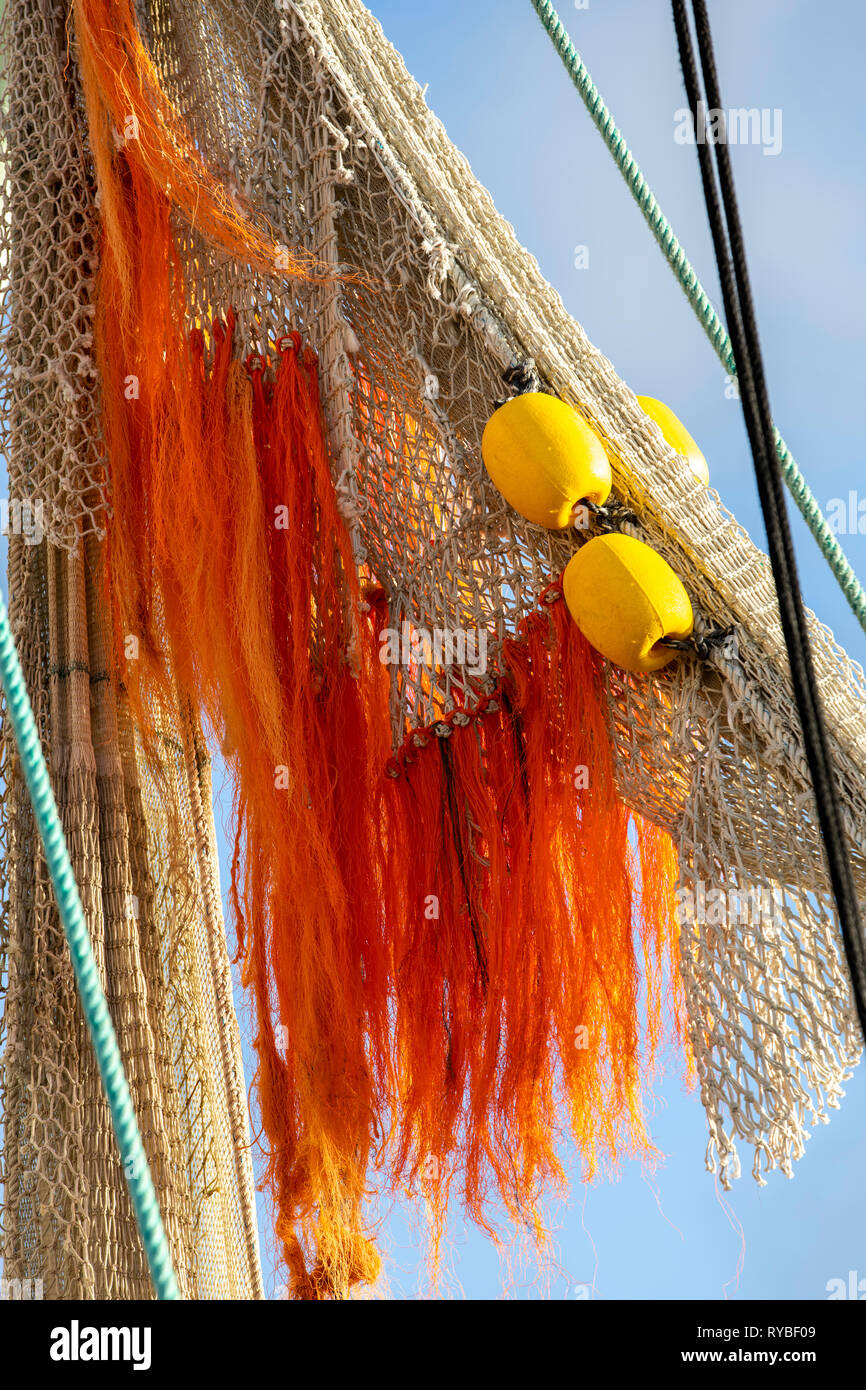 Nets, detail in the fishing port of Greetsiel, Ostfriesland, Lower Saxony, trawler, shrimp cutters are in port, Germany Stock Photo