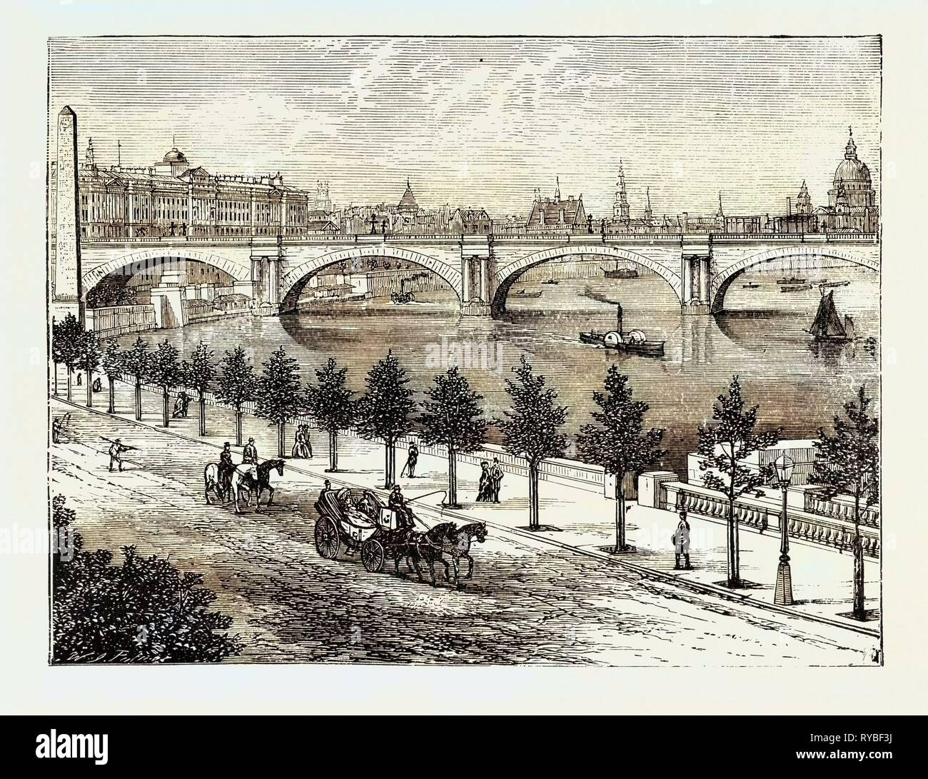 The Thames Embankment and Waterloo Bridge 1895 Stock Photo