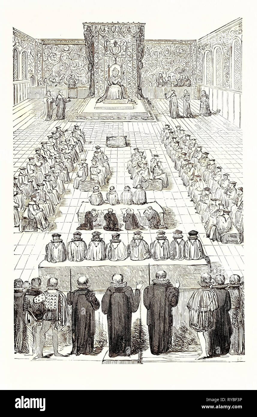 Queen Elizabeth's Parliament. (from an Engraving of the Period Stock Photo