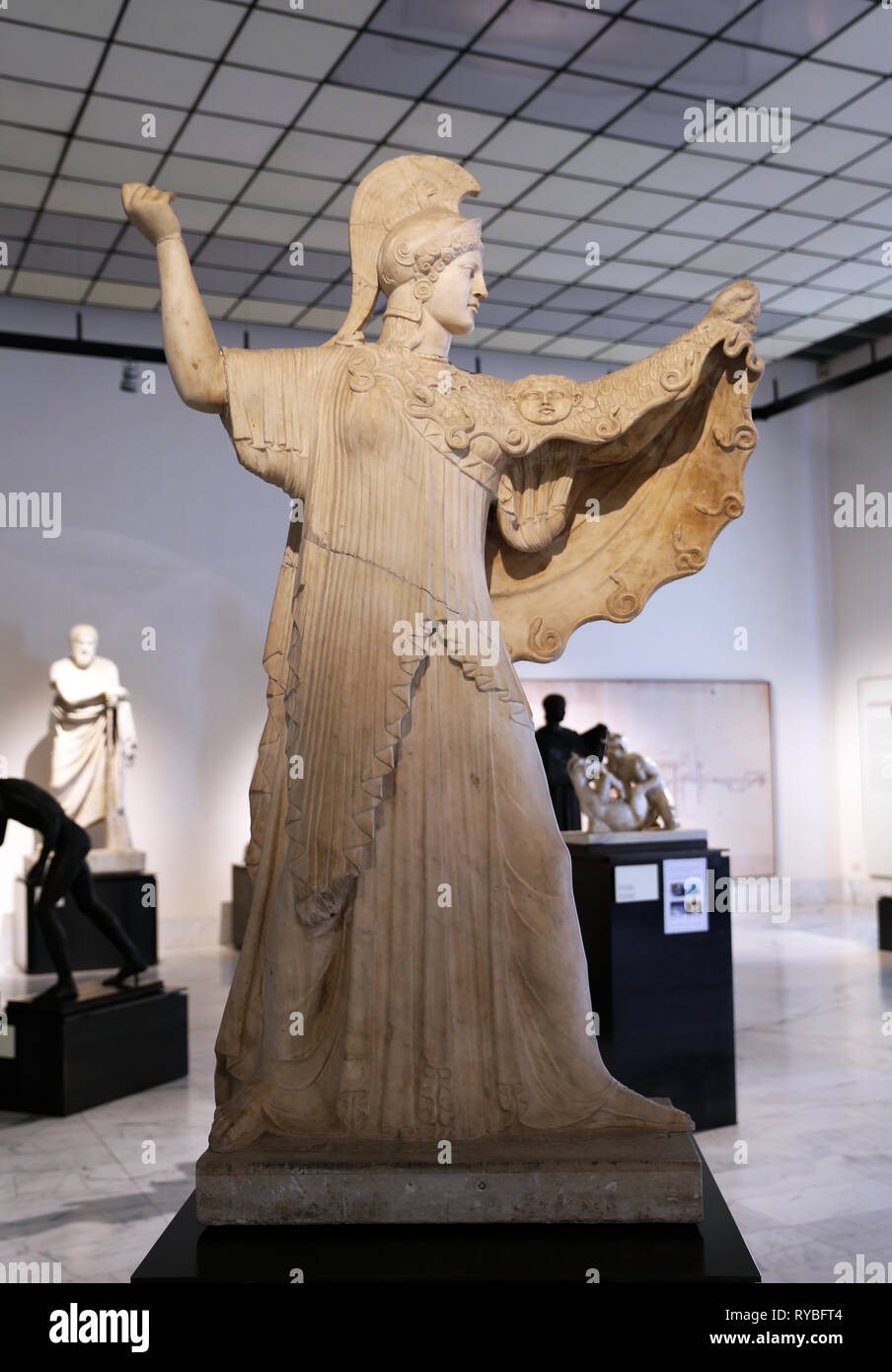 Athena Promakhos. Roman statue, from the tablinum of the Villa dei papiri in Herculaneum (1st century BC). Naples archaeological museum. Stock Photo