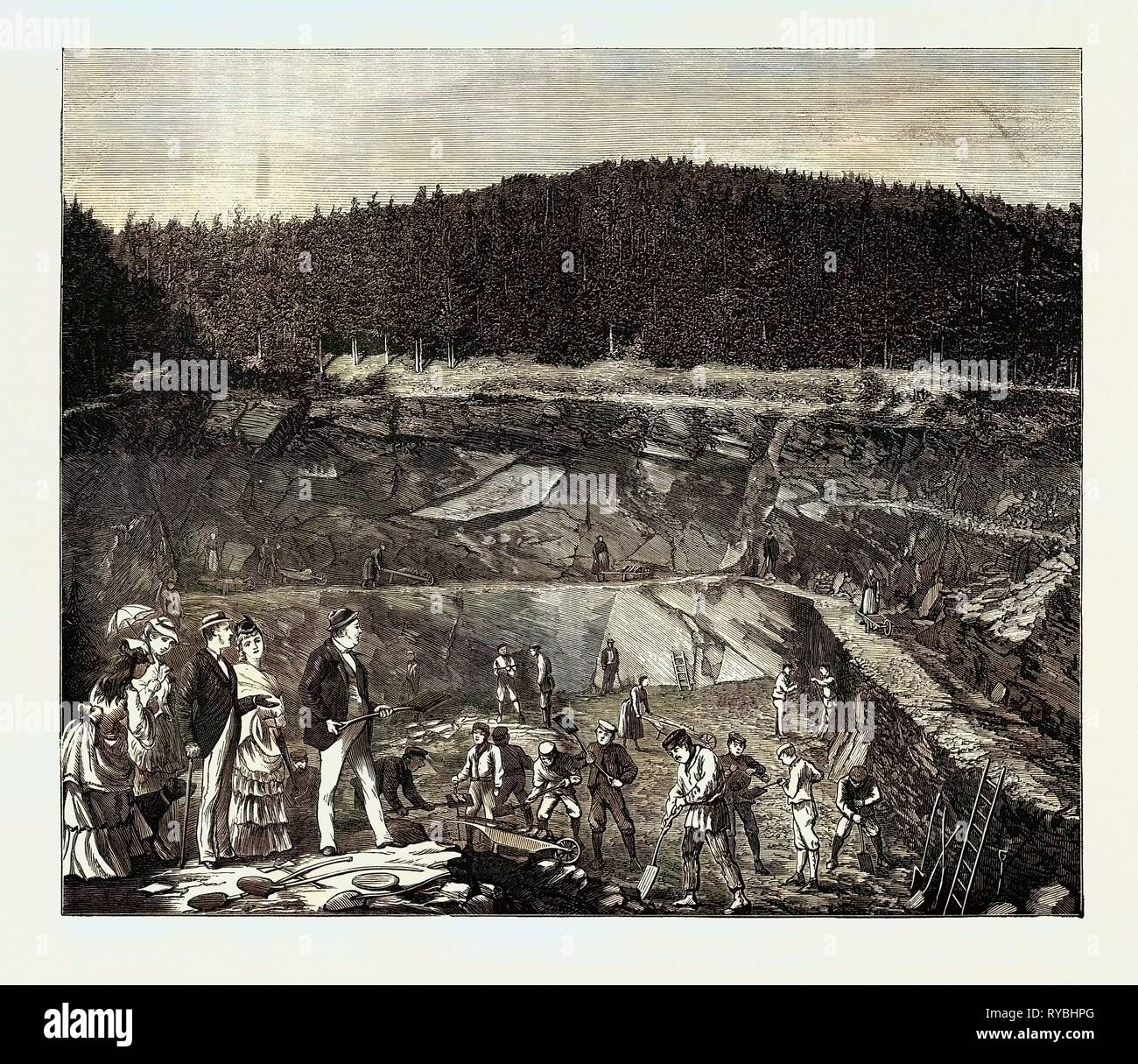In the Harz Mountains: Slate Working, the First Introduction of British Spades at the Frankenberg Quarry Stock Photo
