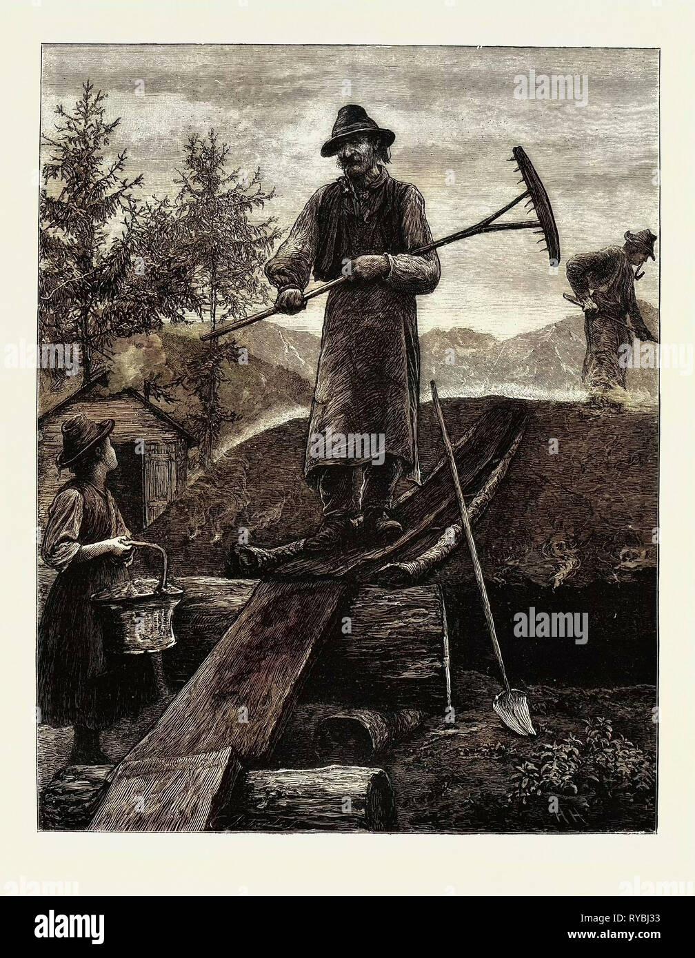 Charcoal Burners in the Alps Stock Photo Alamy