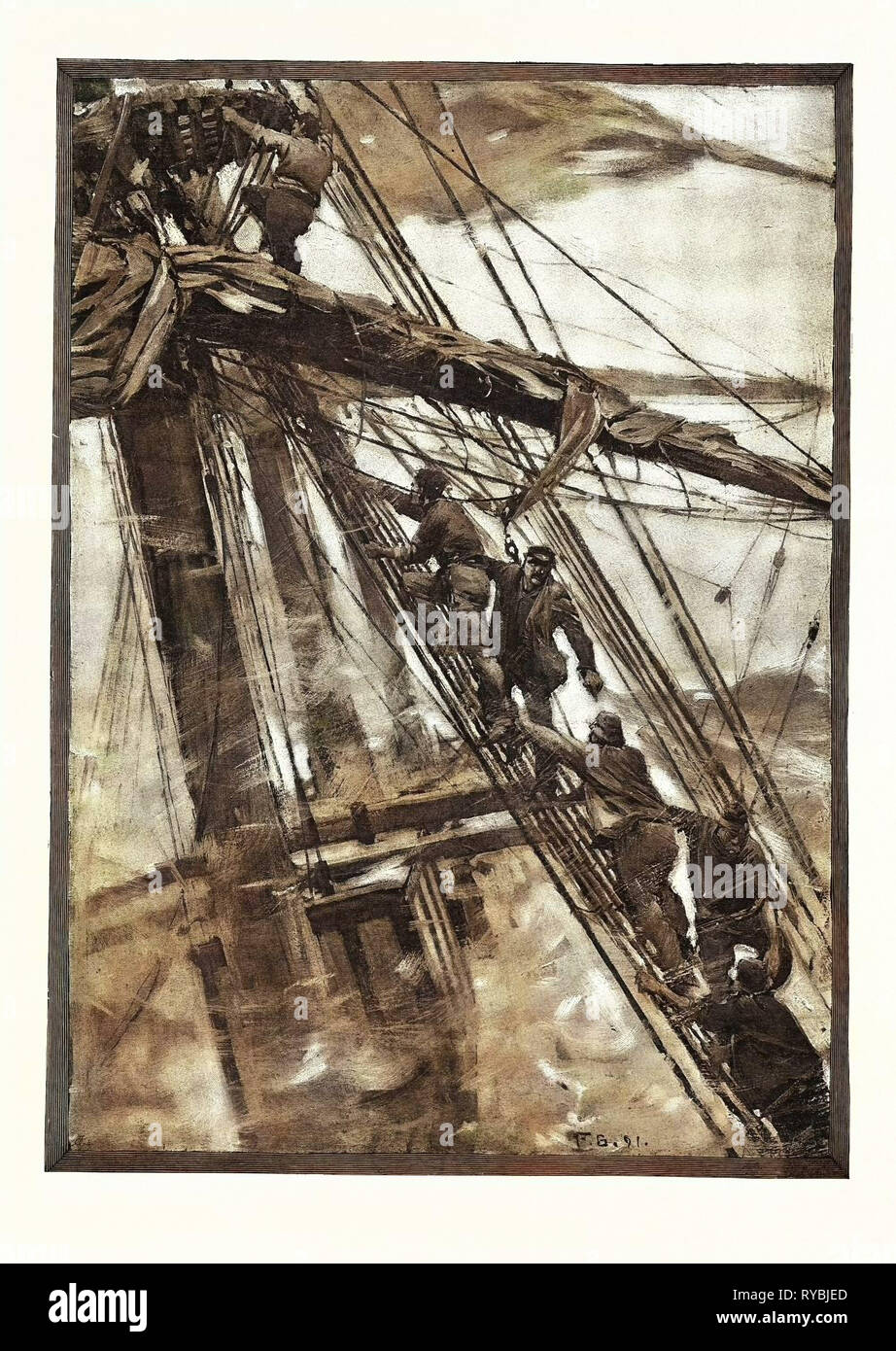 Aground, the Crew Take to the Rigging Stock Photo