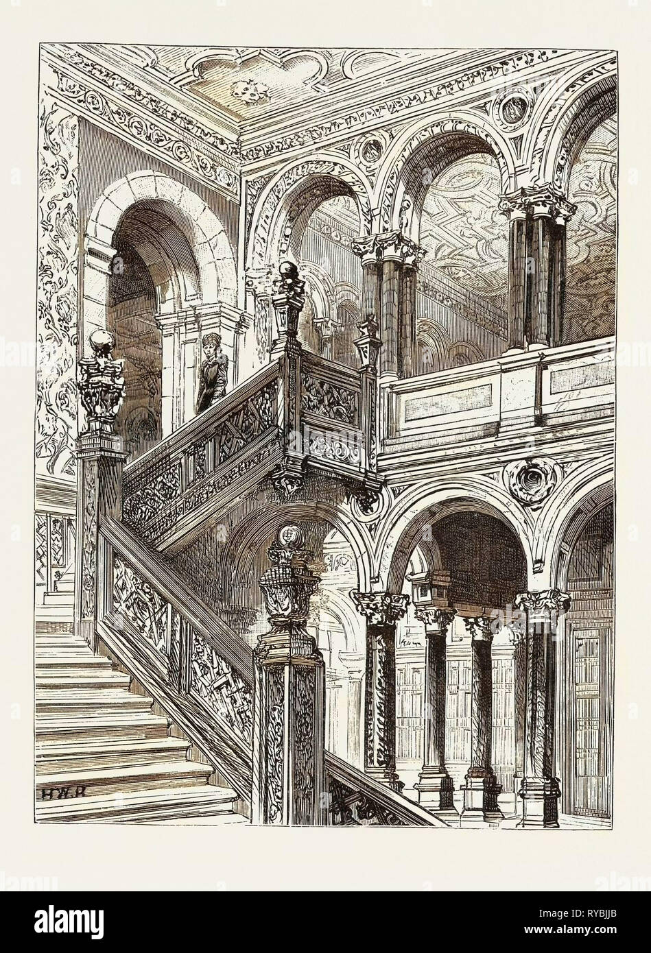 Lord Salisbury's Visit to Birmingham, Hewell Grange, the Seat of Lord Windsor, Where the Prime Minister is Staying: The Great Staircase Stock Photo