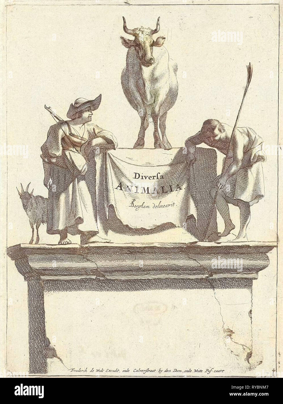 Title print for Diversa Animalia, Jan de Visscher, Frederik de Wit, 1643-1706 Stock Photo