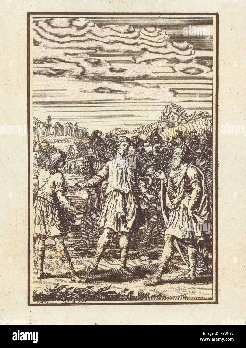 Telemachus talking with Mentor, Jacob Folkema, 1715 Stock Photo