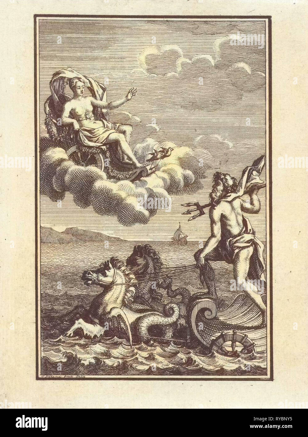 Venus and Neptune, Jacob Folkema, 1715 Stock Photo