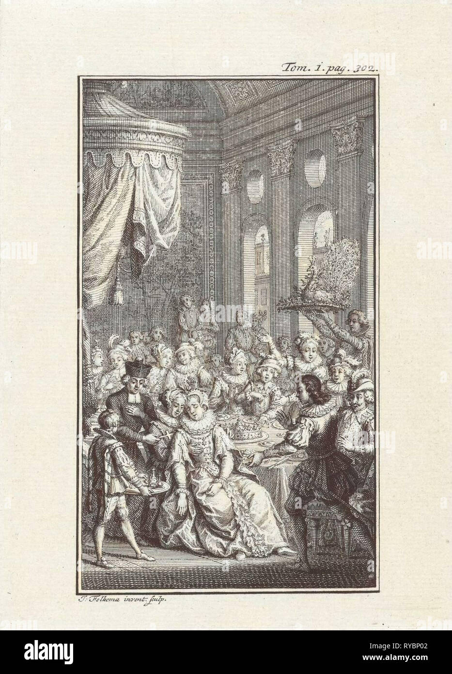 Company at a banquet, Jacob Folkema, 1702 - 1767 Stock Photo