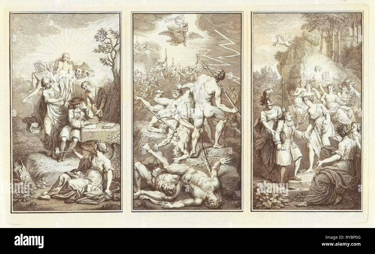 Mythological and allegorical scenes about the inspiration of the playwright Paul Scarron, Jacob Folkema, Louis Fabritius Dubourg, 1703 - 1767 Stock Photo