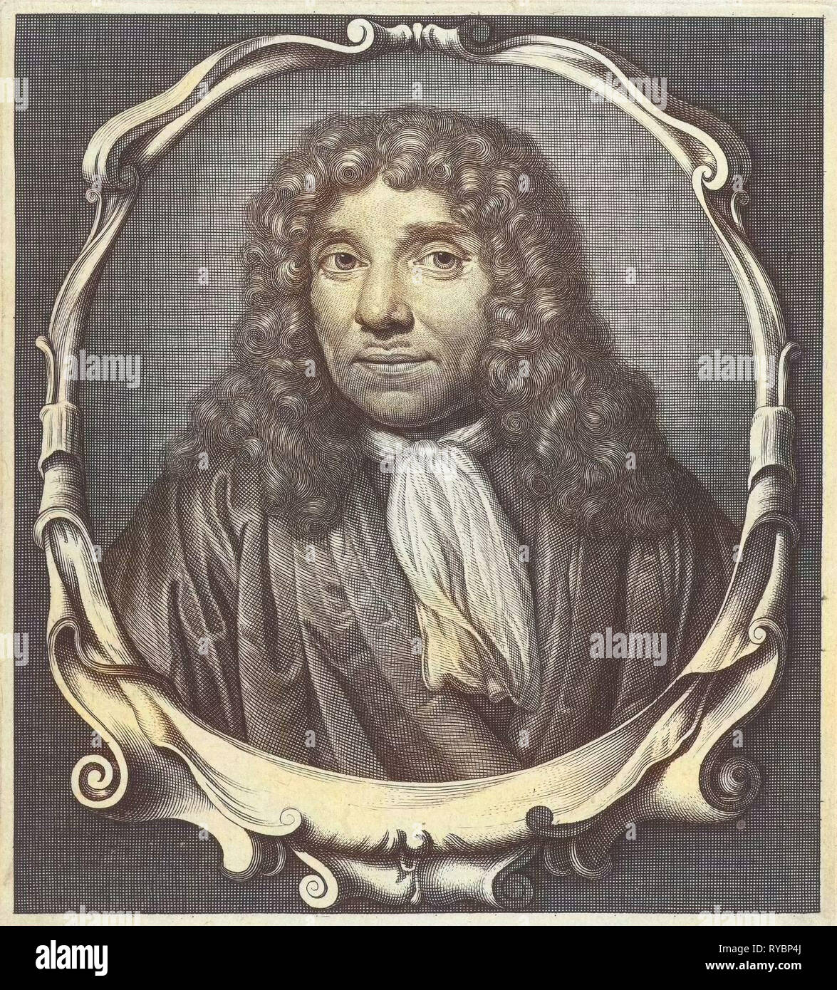 Portrait of Anton van Leeuwenhoek, Abraham de Blois, Jan Verkolje (I), 1679 - 1717 Stock Photo