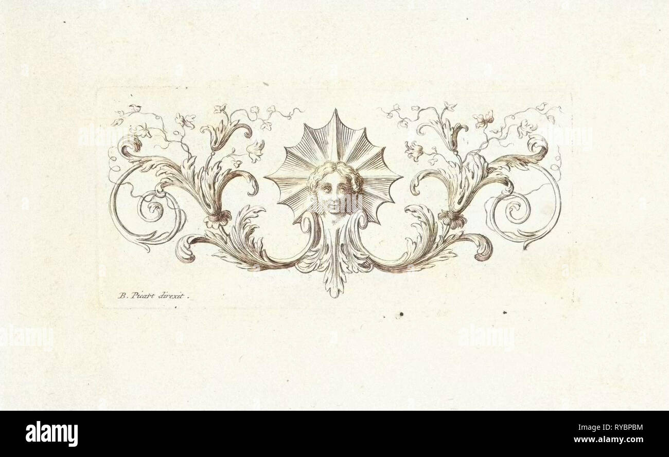 Ornament with a mascaron surrounded by leafs, Bernard Picart, 1683-1733 Stock Photo