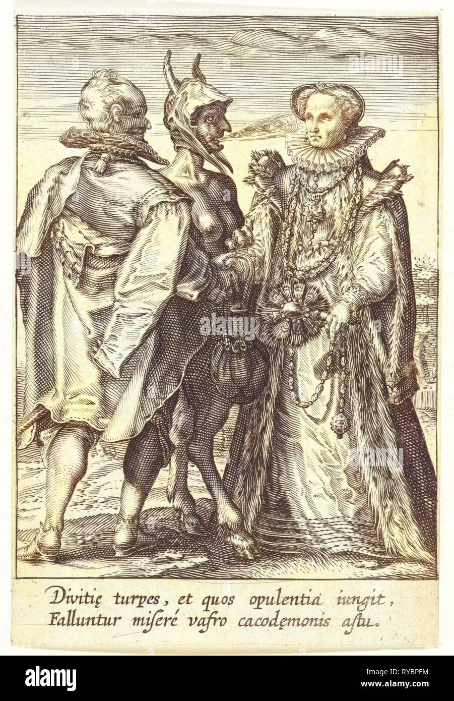 Marriage of wealth closed by the devil, Jan Saenredam, Anonymous, Hendrick Goltzius, 1575 - 1657 Stock Photo