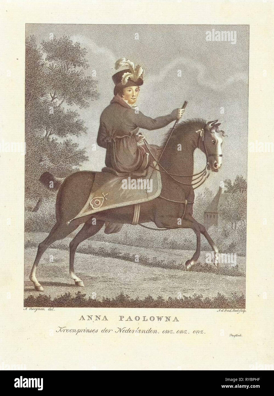 Portrait of Queen Anna Pavlovna Romanowa on horseback, Antonie and Pieter van der Beek, 1795 - 1821 Stock Photo