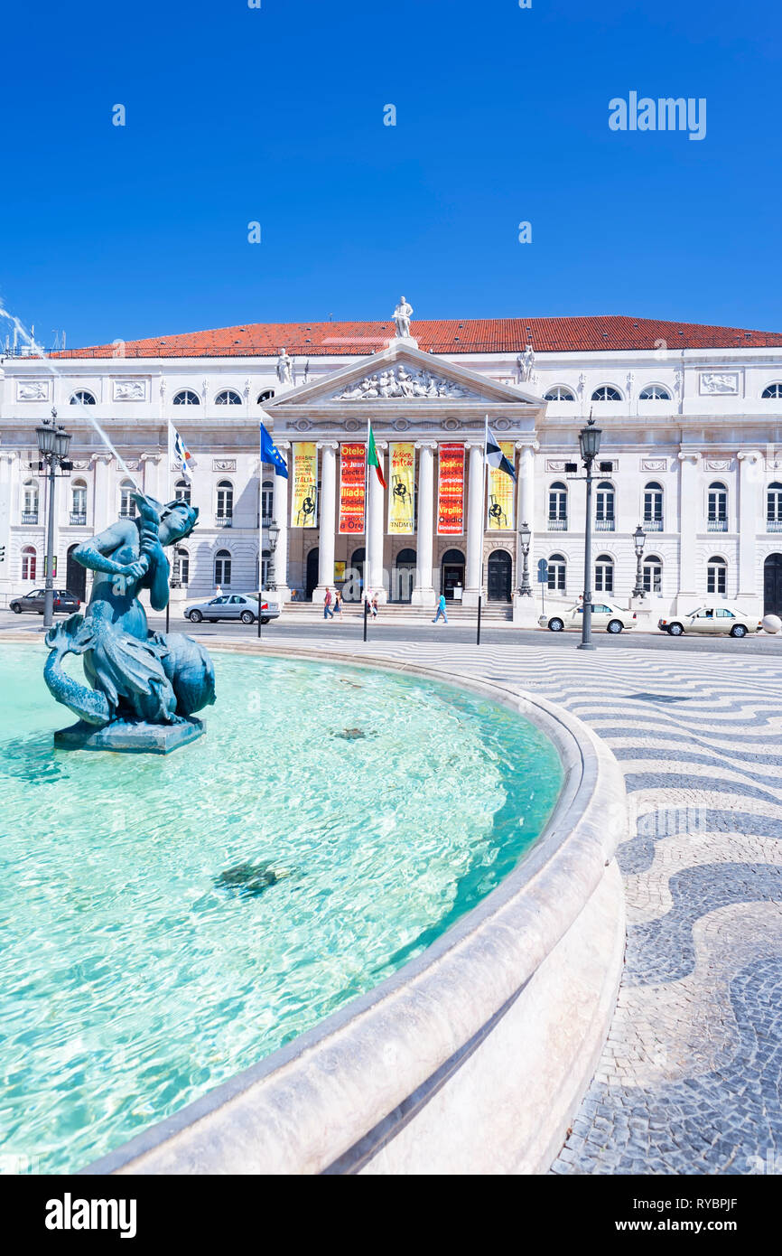 Statues and fountain in front of the Lisbon Opera House, Praca Dom
