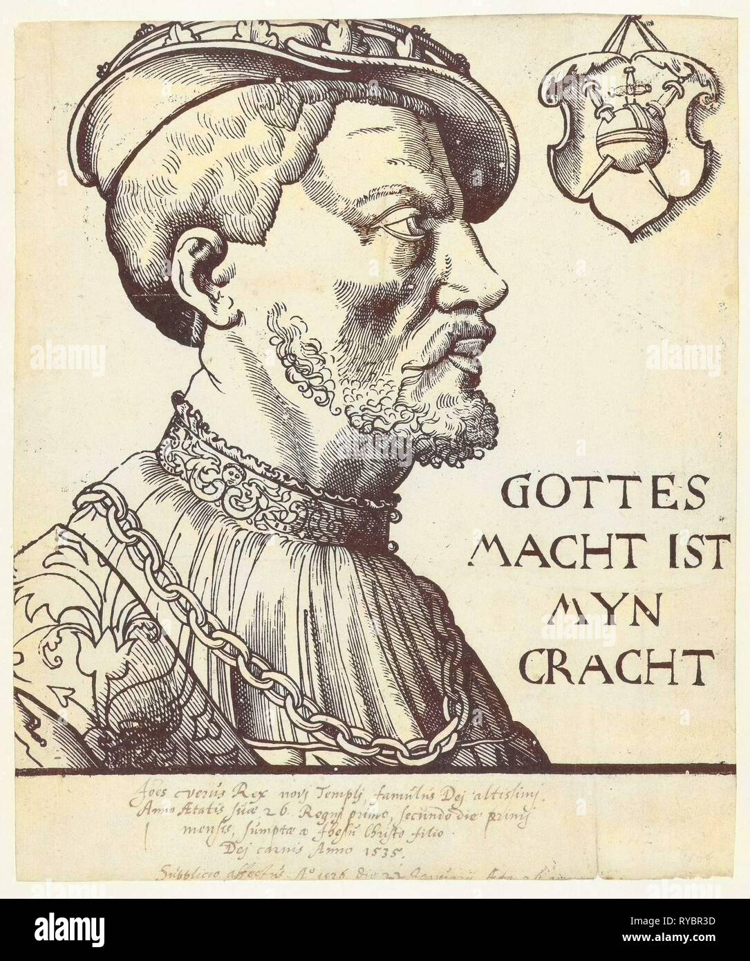Portrait of Jan van Leyden, print maker: Heinrich Aldegrever possibly, 1530 - 1540 Stock Photo