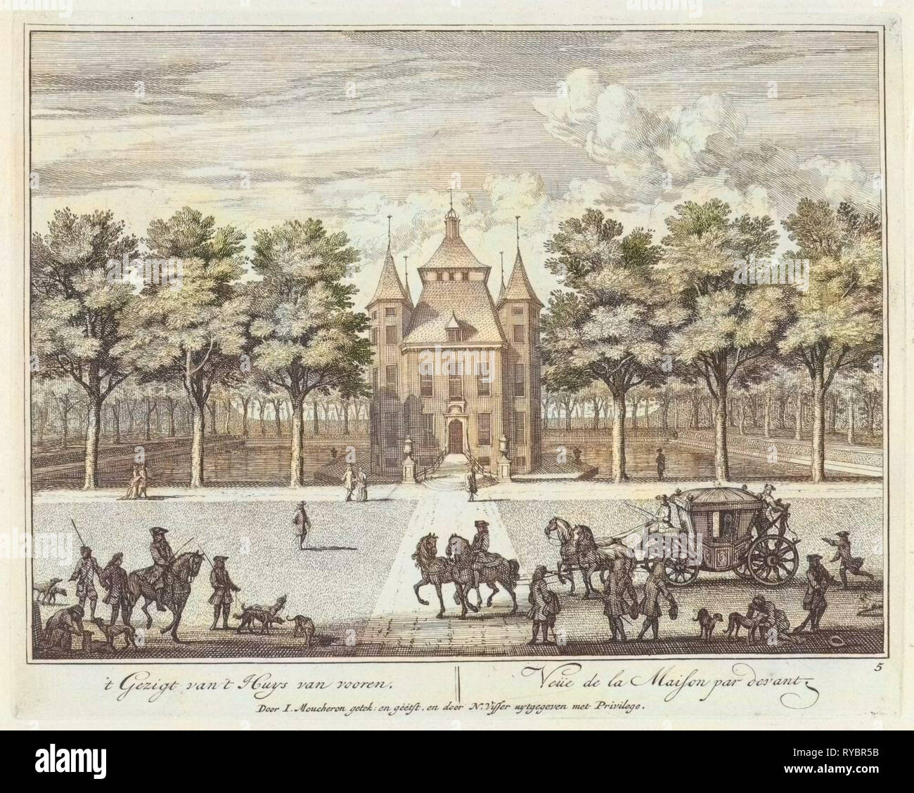 Castle Heemstede, Square and stables, Sight from Starrenbos, The Netherlands, Isaac de Moucheron, 1706 - 1719 Stock Photo