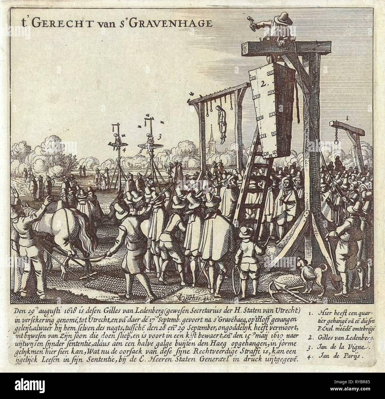 Coffin of Ledenberg on the gallows, Visscher (II), 1619 Stock Photo