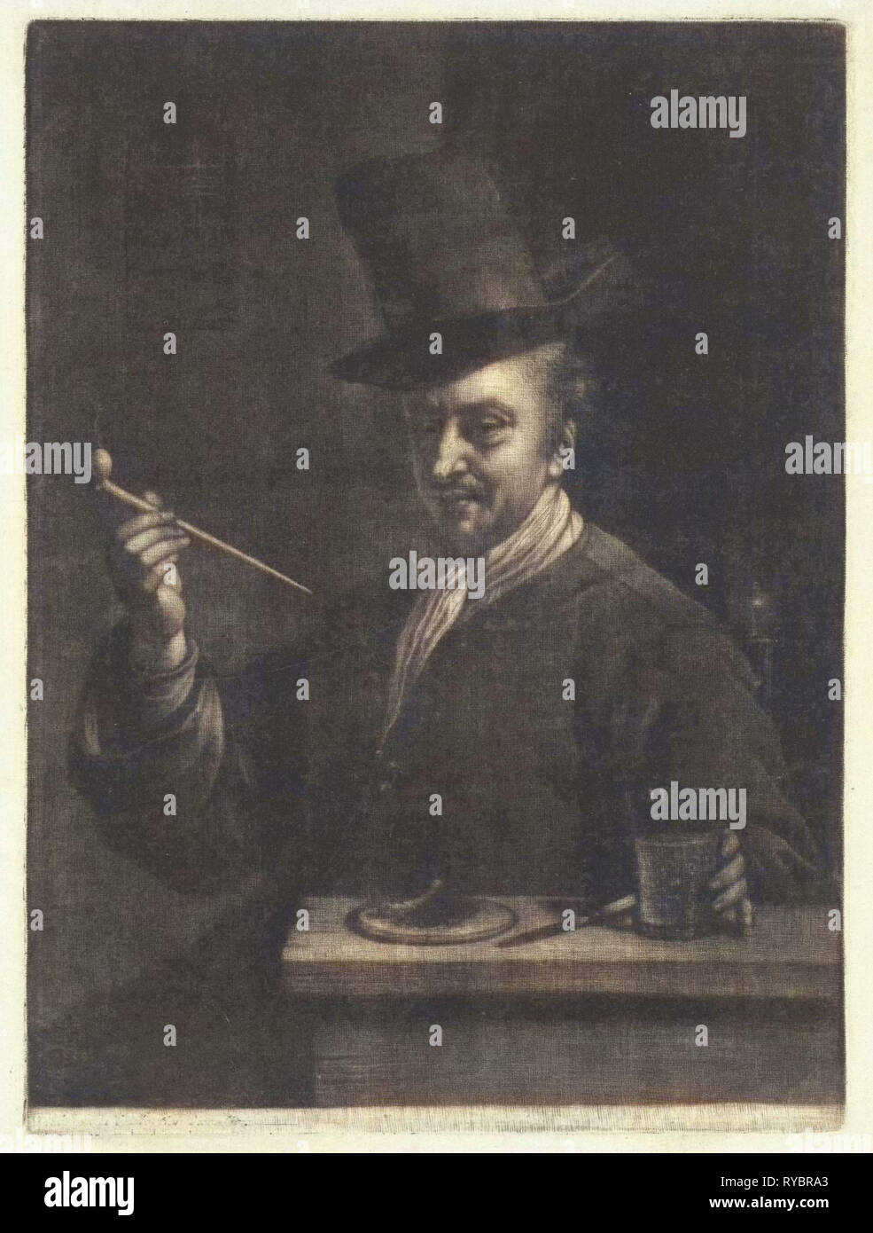 Man smoking pipe, Wallerant Vaillant, 1658 - 1677 Stock Photo
