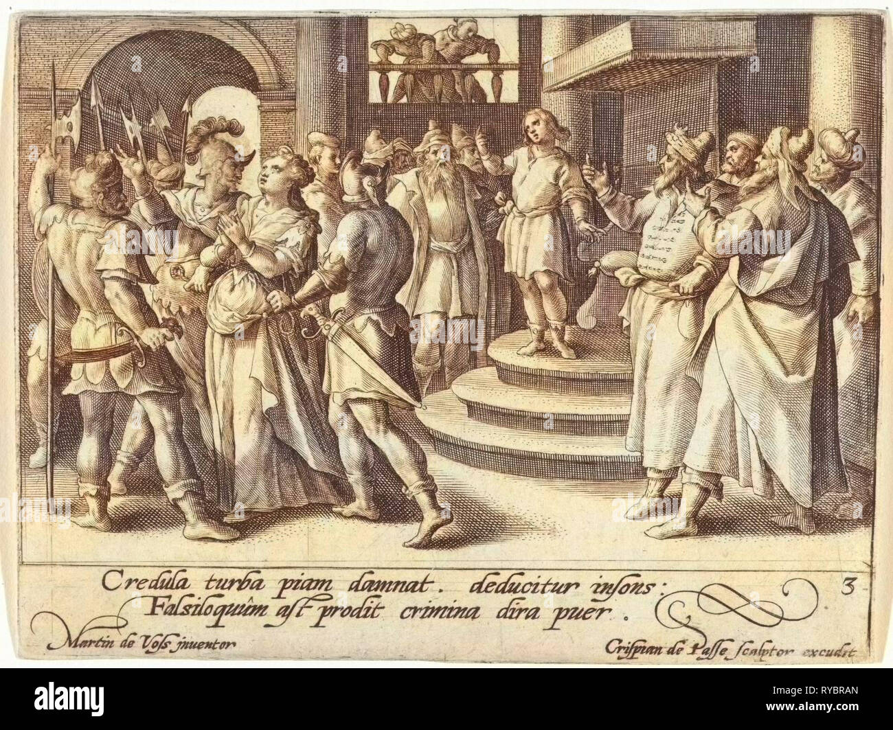 Susanna brought to court, Crispijn van de Passe (I), 1574-1637 Stock Photo