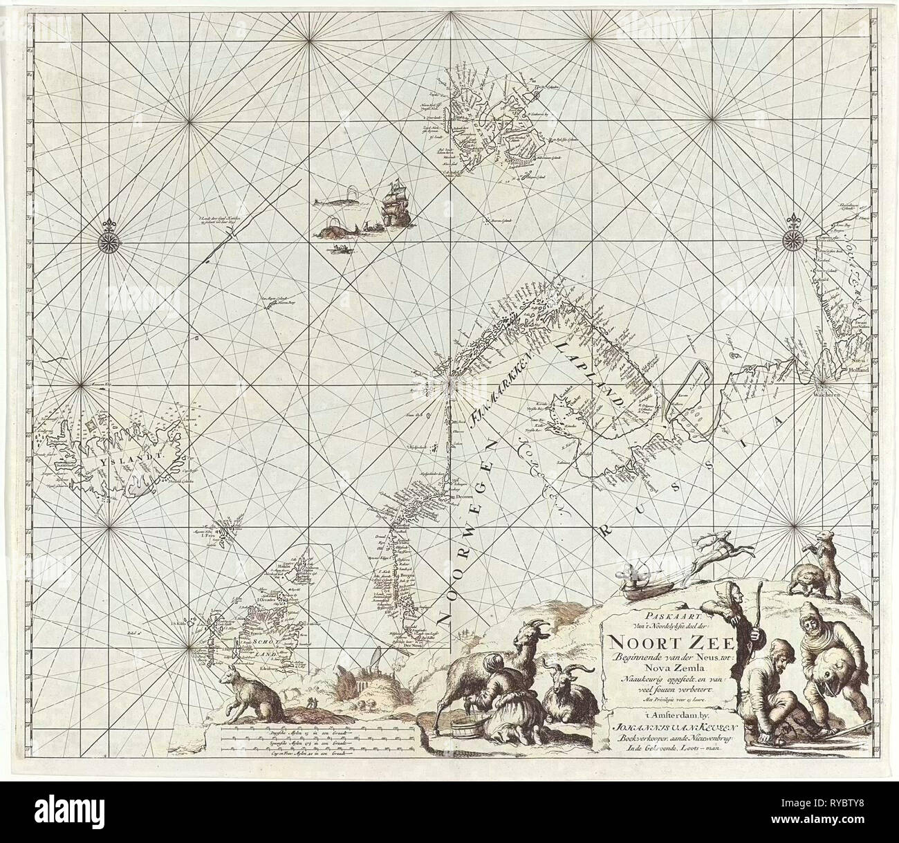 Sea chart of Northern part of Atlantic and Arctic Ocean, North Sea and Baltic Sea, Jan Luyken, Johannes van Keulen I, unknown, 1681-1799 Stock Photo