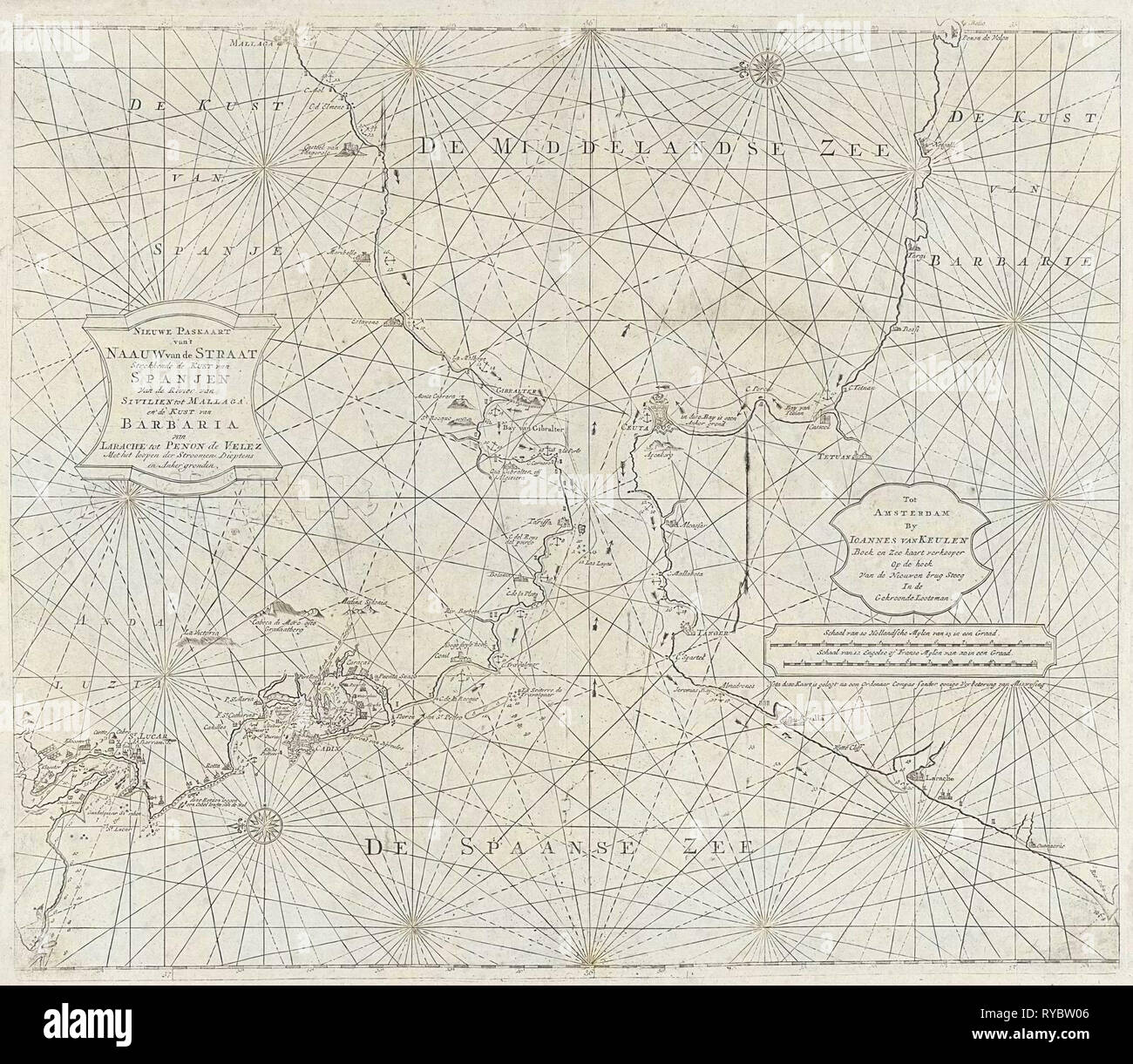 Sea chart of the Strait of Gibraltar, Anonymous, Johannes van Keulen (II), 1681 - 1803 Stock Photo