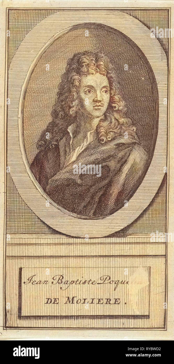 Portrait of Jean Baptiste Poquelin Molière, Caspar Luyken, Nicolaas ten Hoorn, 1705 Stock Photo